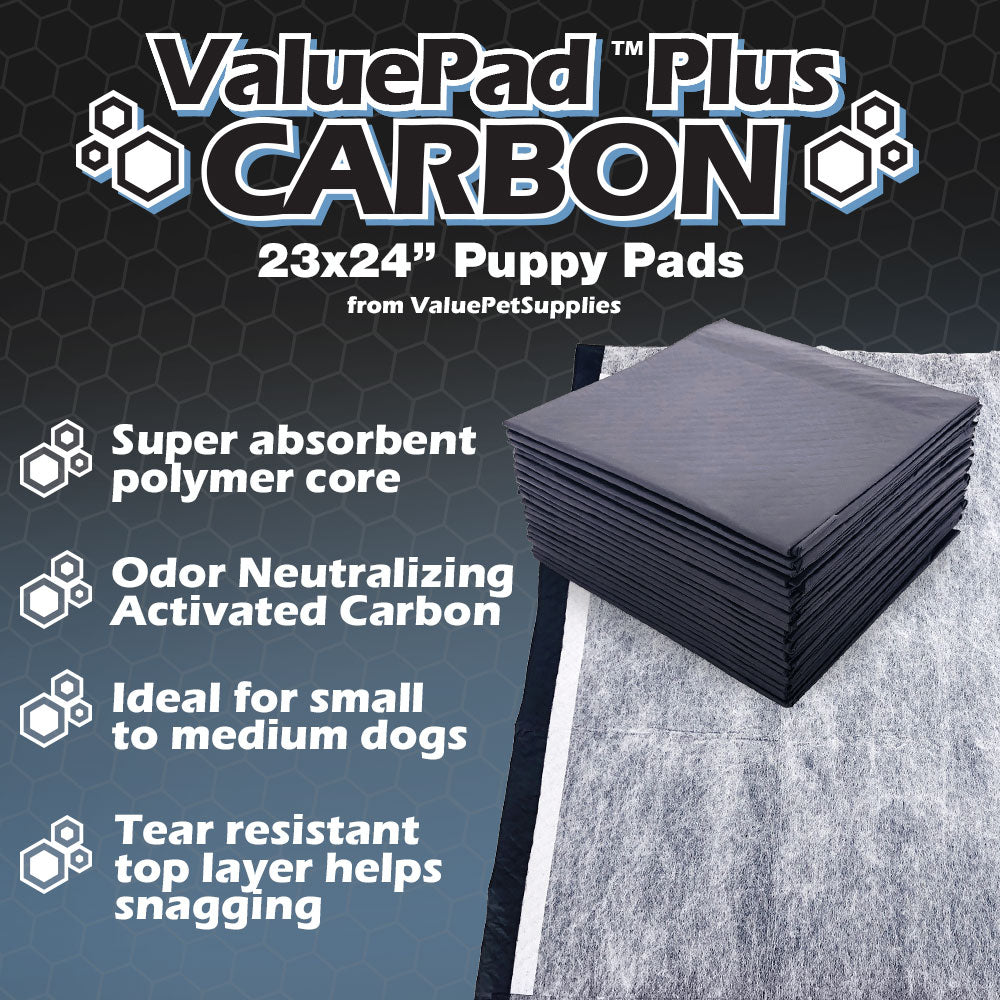 ValuePad Plus Carbon Puppy Pads, Medium 23x24 Inch, 200 Count - Premium Pee Pads for Dogs, Activated Charcoal Odor Control, Super Absorbent Polymer Gel Core, 5-Layer Design 